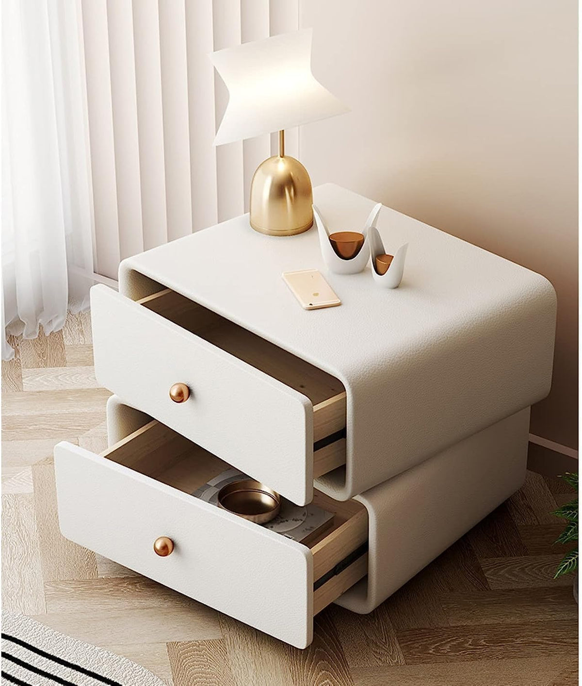 Modern Rotatable Nightstand with 2 Drawers for Bedroom Storage