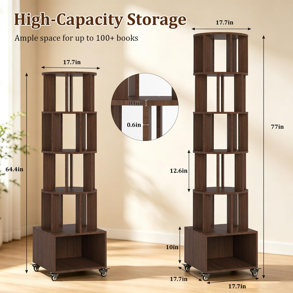 5 Tier Rotating Corner Bookshelf for Home Storage