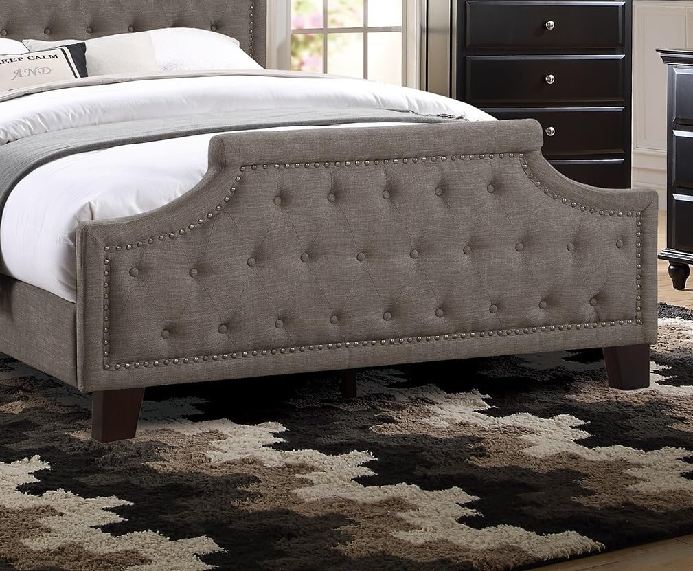 Brown King Size Upholstered Bed with Button Tufted Headboard & Footboard