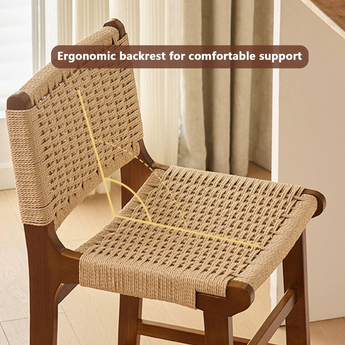 Modern Bar Stool with Wood Footrest for Kitchen Counter and Dining Room