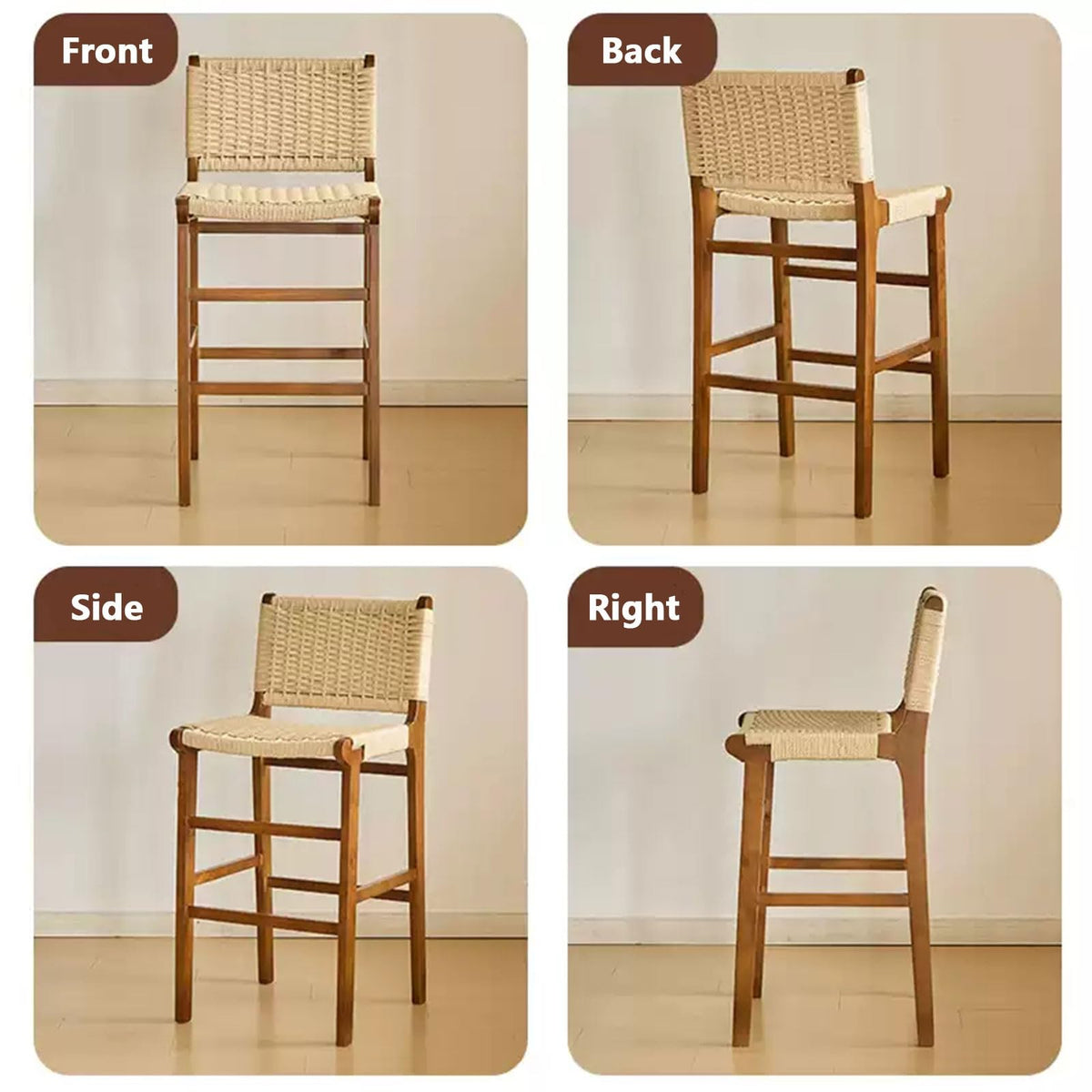Modern Bar Stool with Wood Footrest for Kitchen Counter and Dining Room