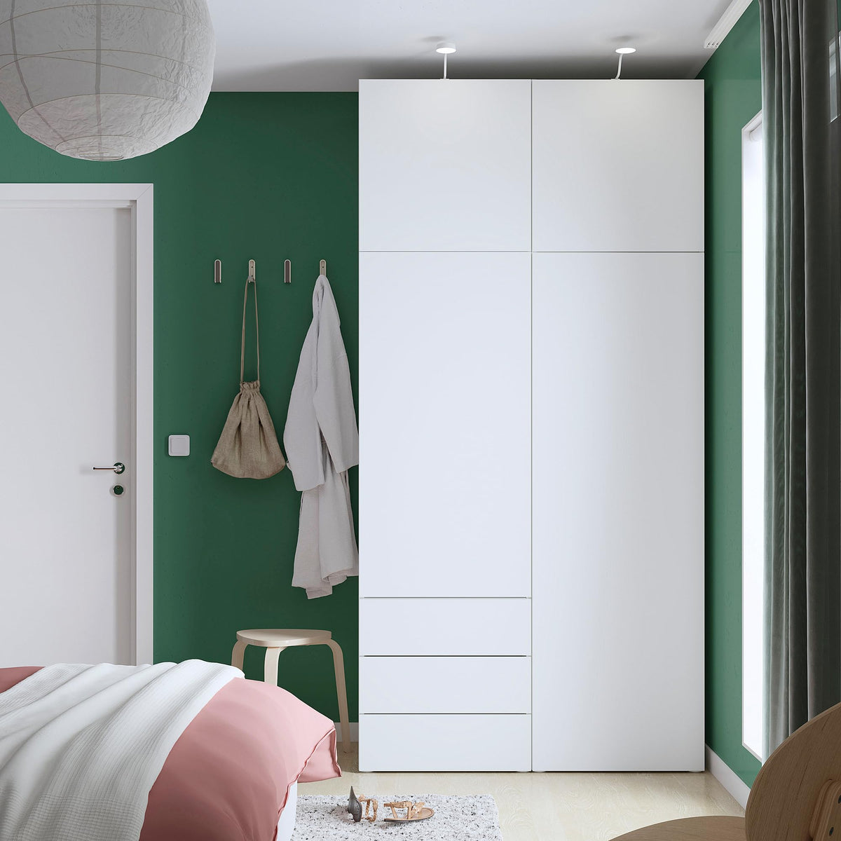 White Wardrobe with 4 Doors and 3 Drawers 120x57x241cm
