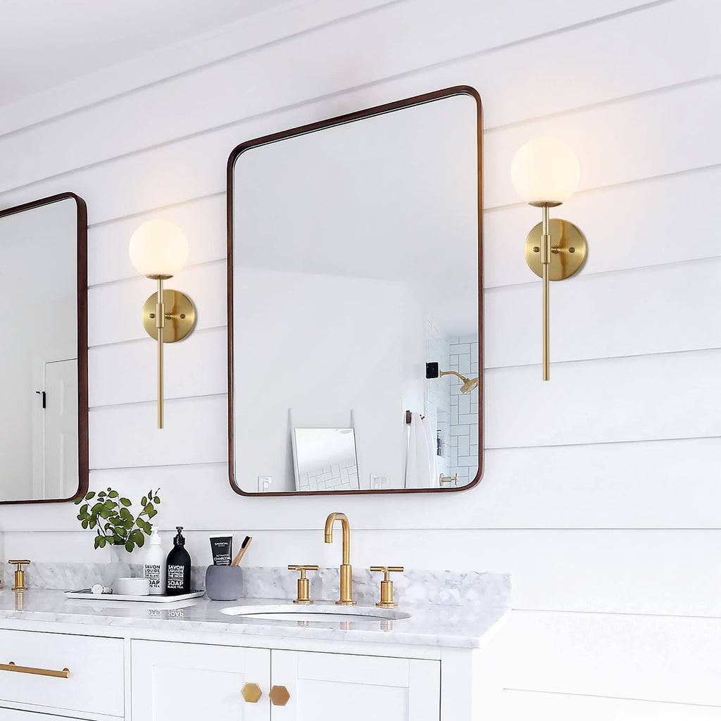 BYOLIIMA Gold Wall Sconce Set of 2 with White Globe Glass Shades