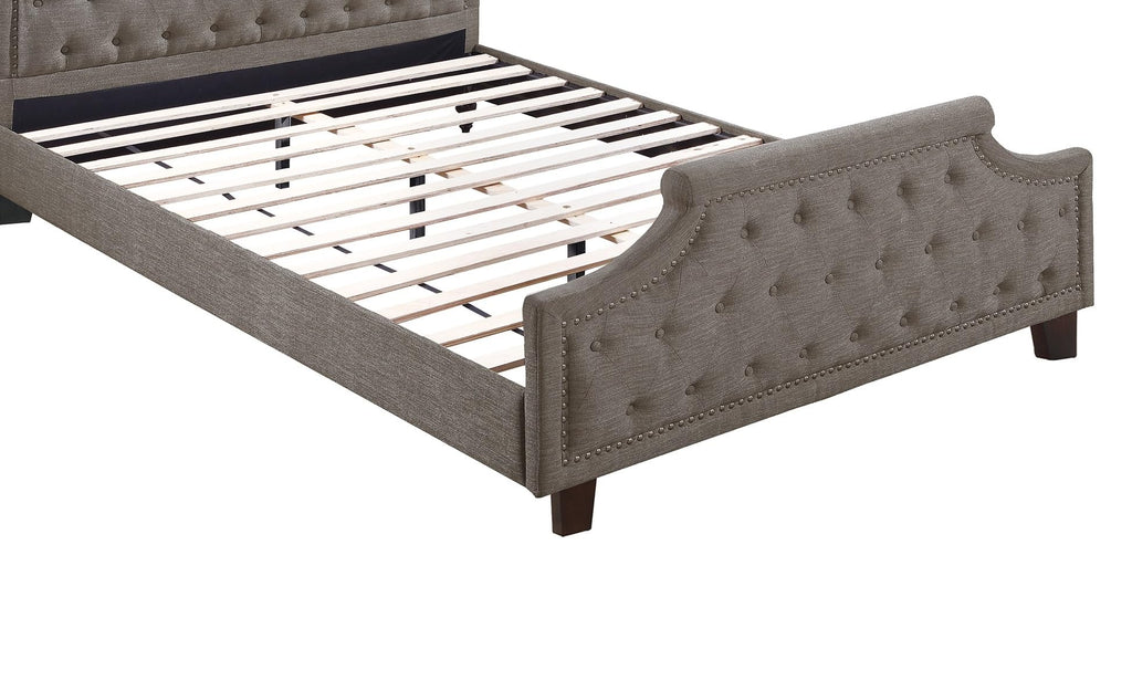 Brown King Size Upholstered Bed with Button Tufted Headboard & Footboard