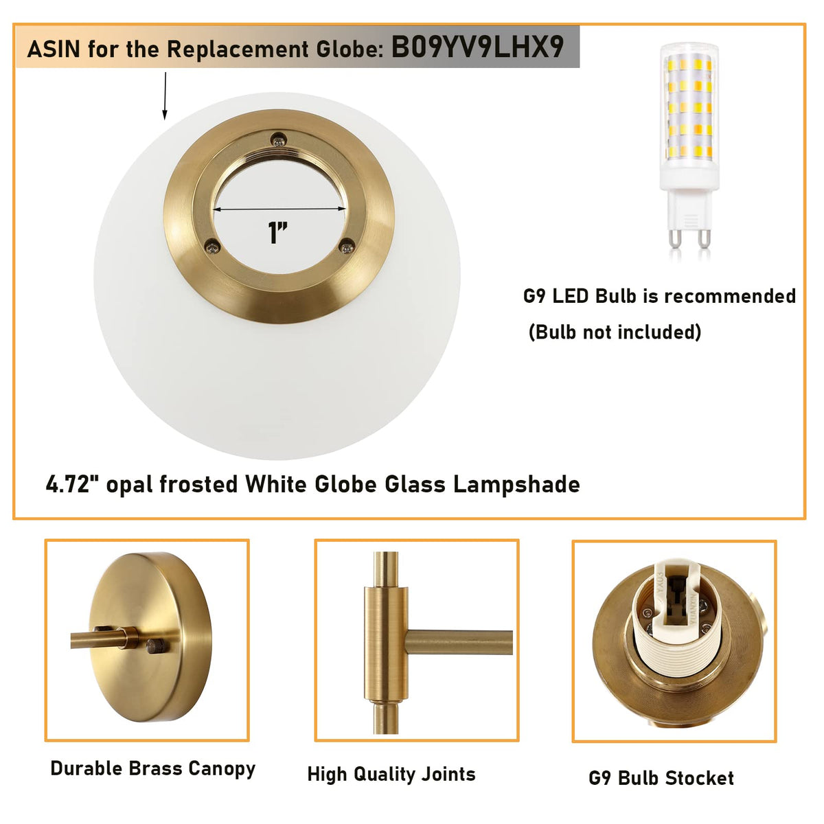 BYOLIIMA Gold Wall Sconce Set of 2 with White Globe Glass Shades
