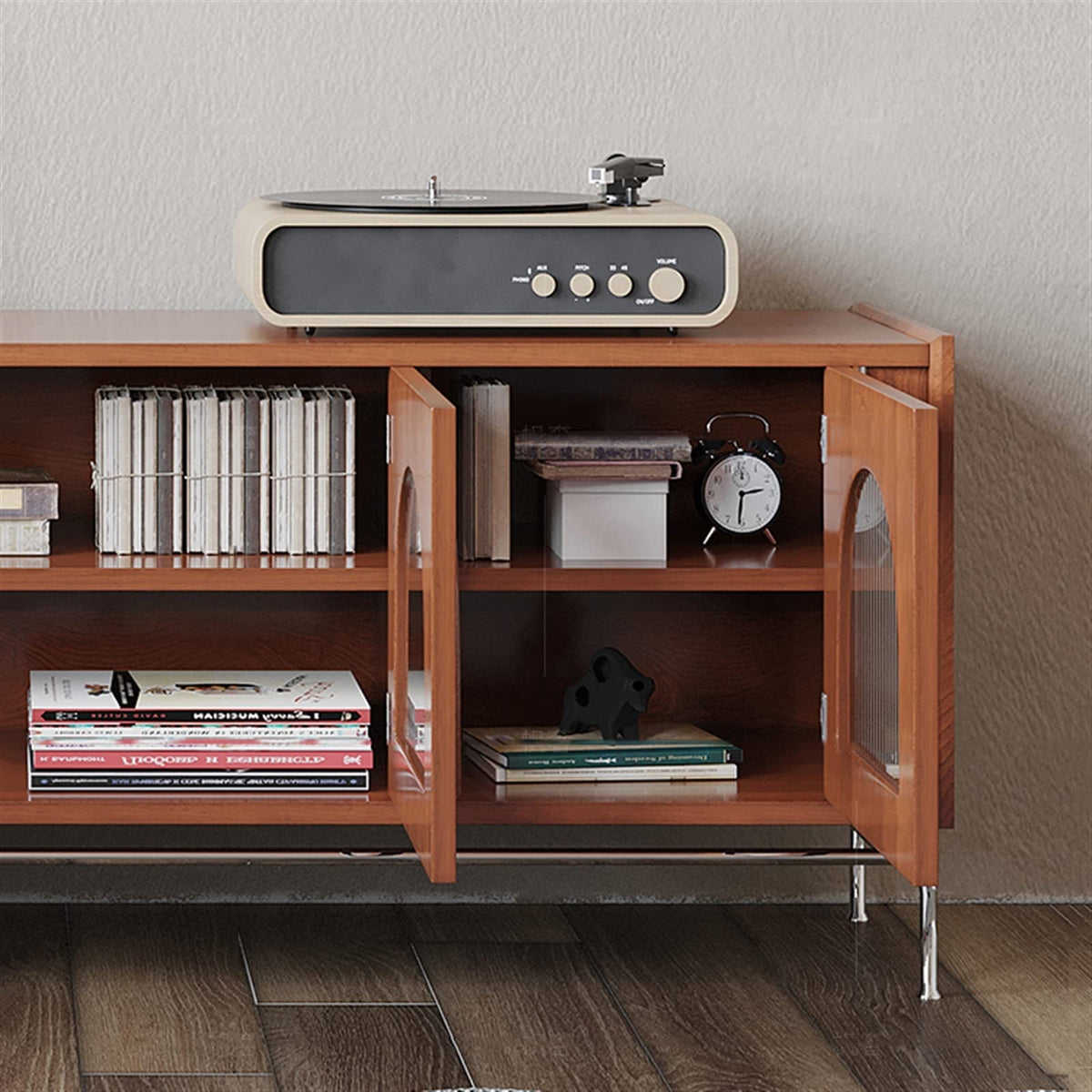 180cm Vintage TV Stand with Glass Door Storage Cabinet and Metal Legs