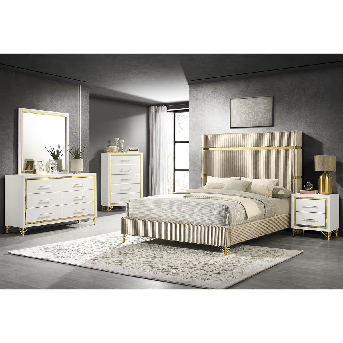 White Upholstered Bed Frame for Bedroom Furniture