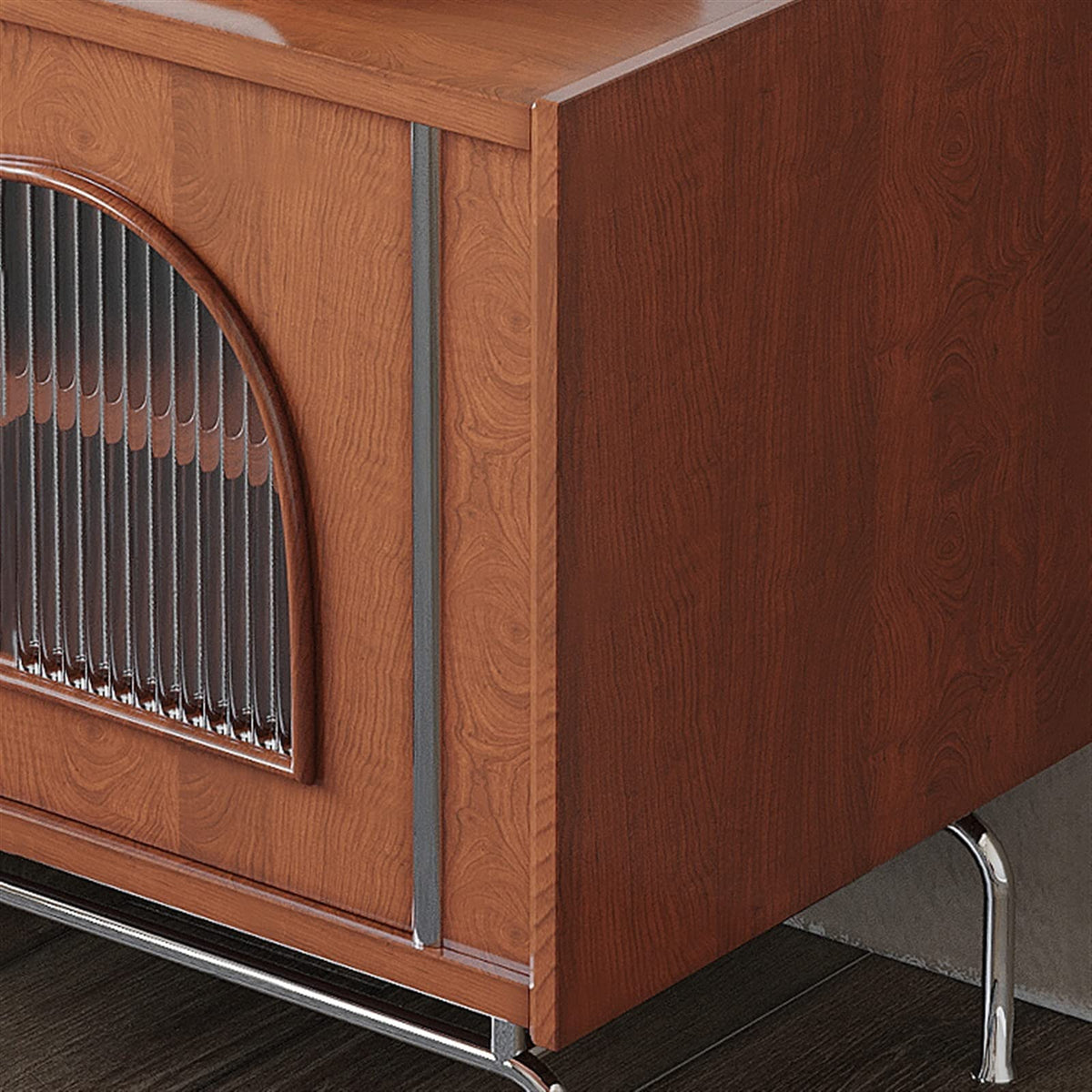 180cm Vintage TV Stand with Glass Door Storage Cabinet and Metal Legs
