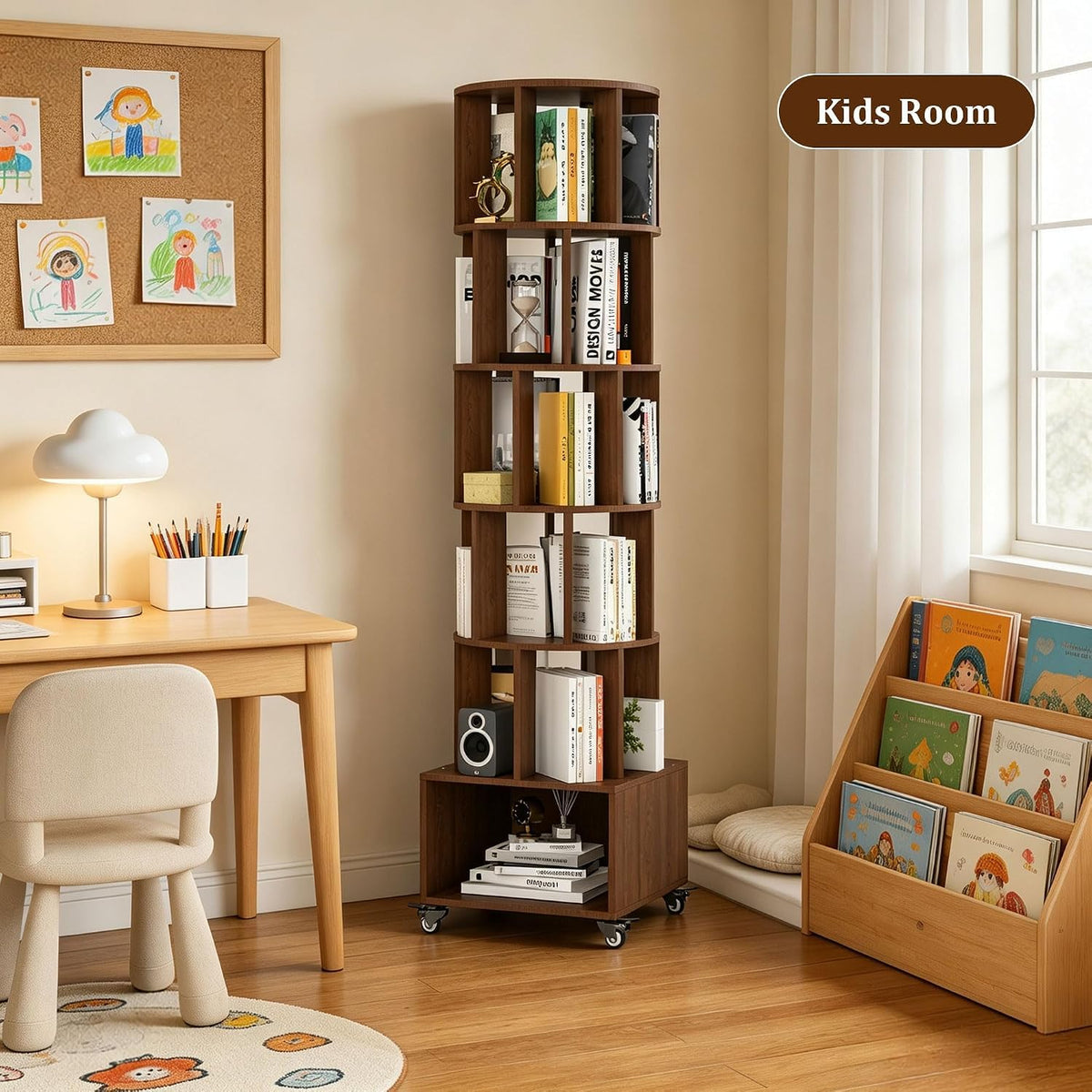 5 Tier Rotating Corner Bookshelf for Home Storage