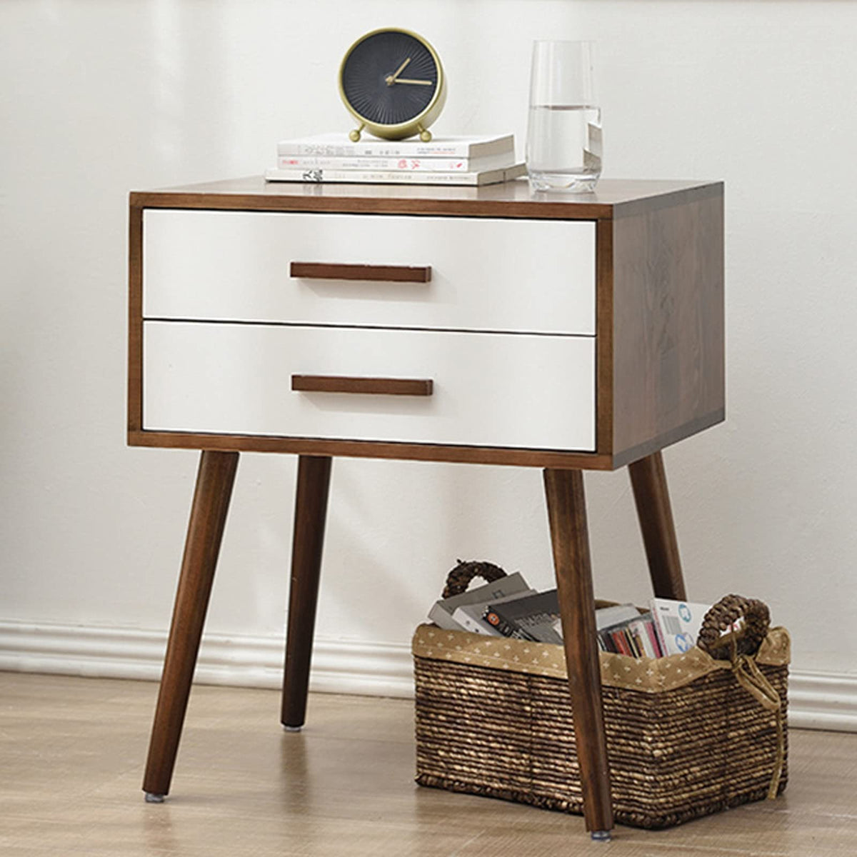 Modern Wooden Nightstand with 2 Drawers for Bedroom