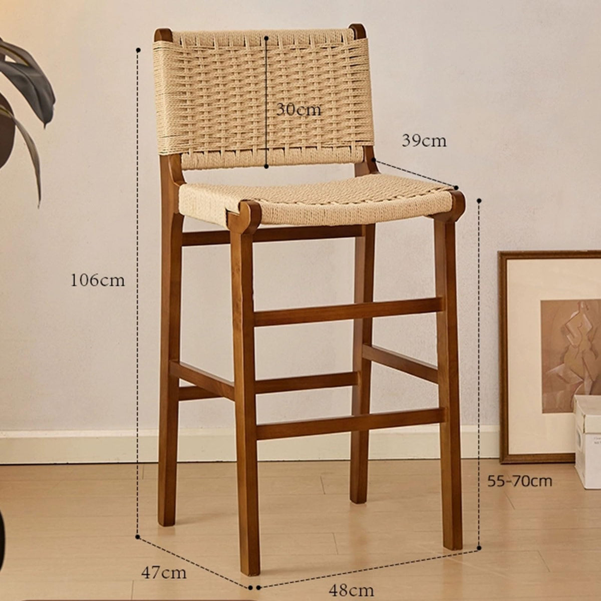 Modern Bar Stool with Wood Footrest for Kitchen Counter and Dining Room