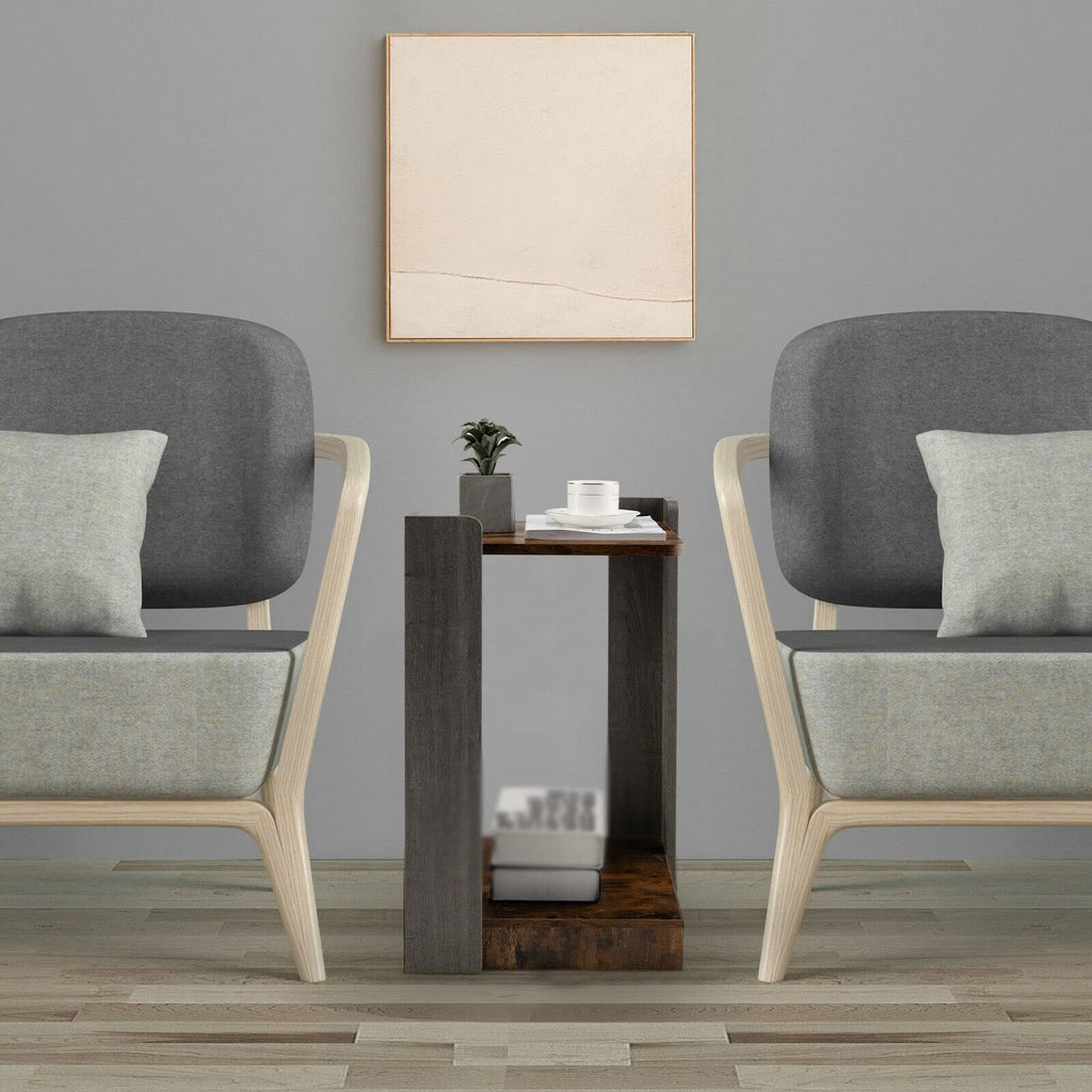 2 Tier Sofa Side Table with Storage Shelf for Small Spaces