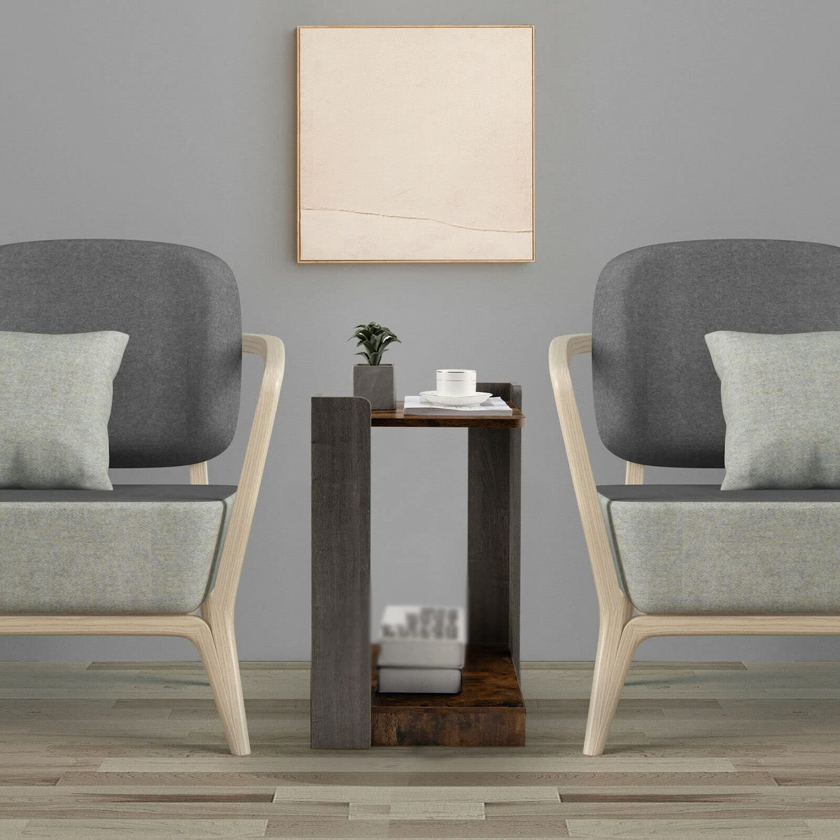 2 Tier Sofa Side Table with Storage Shelf for Small Spaces