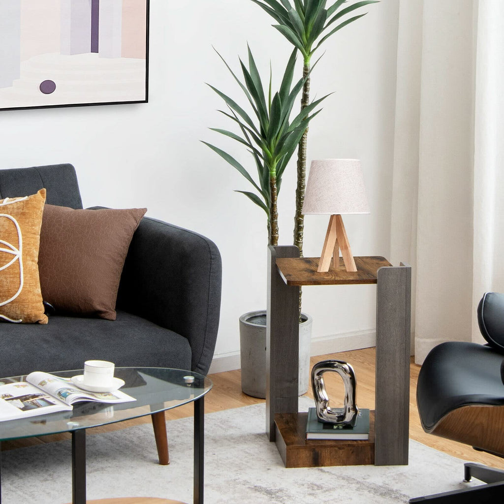 2 Tier Sofa Side Table with Storage Shelf for Small Spaces