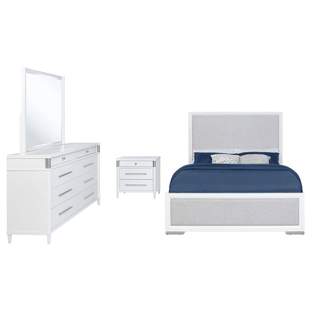 White Upholstered Bed Frame for Bedroom Furniture