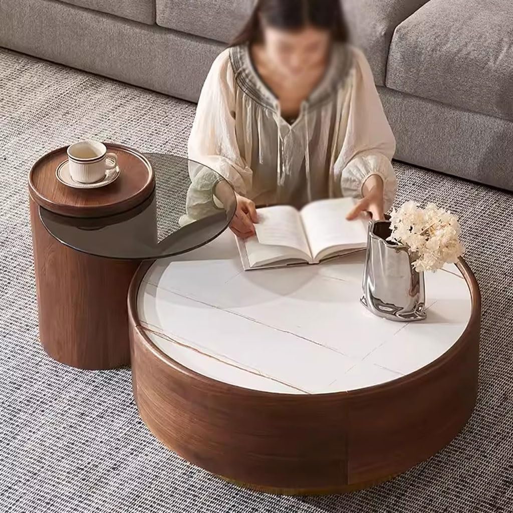 Solid Wood Round Coffee Table for Living Room & Home Decor