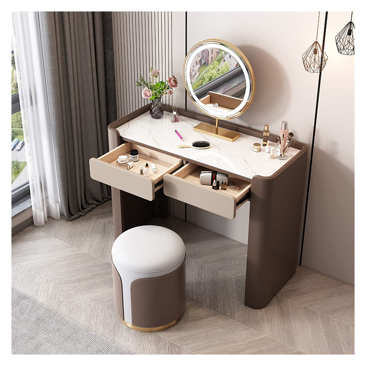120cm Wooden Vanity Dresser with Mirror and Storage Drawers for Bedroom