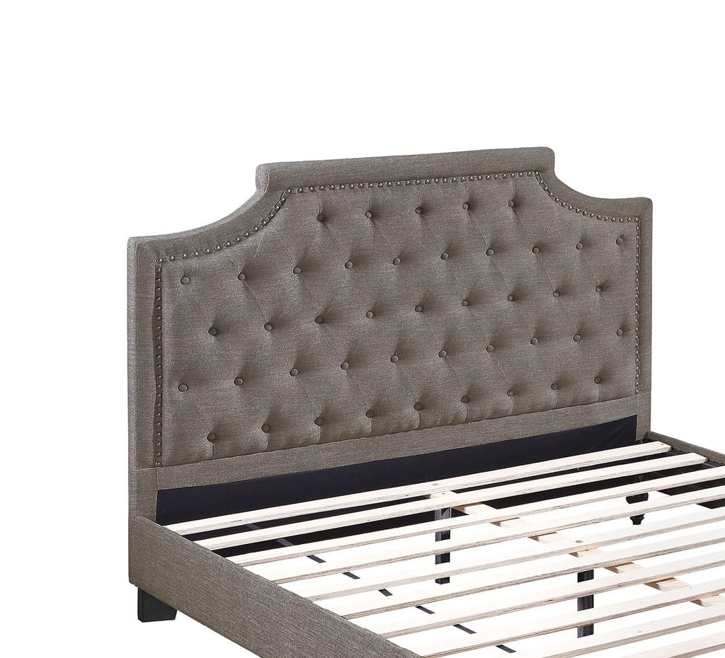 Brown King Size Upholstered Bed with Button Tufted Headboard & Footboard