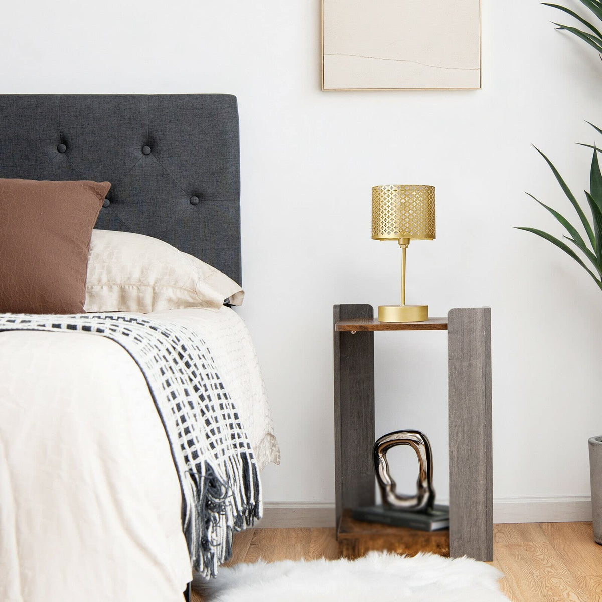 2 Tier Sofa Side Table with Storage Shelf for Small Spaces