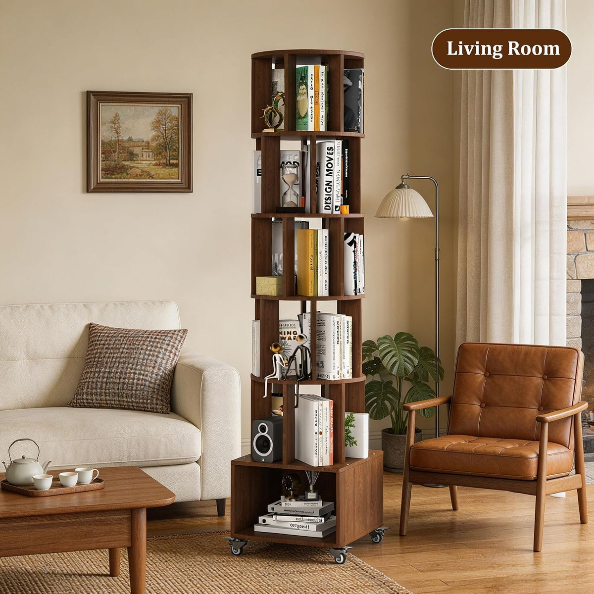 5 Tier Rotating Corner Bookshelf for Home Storage