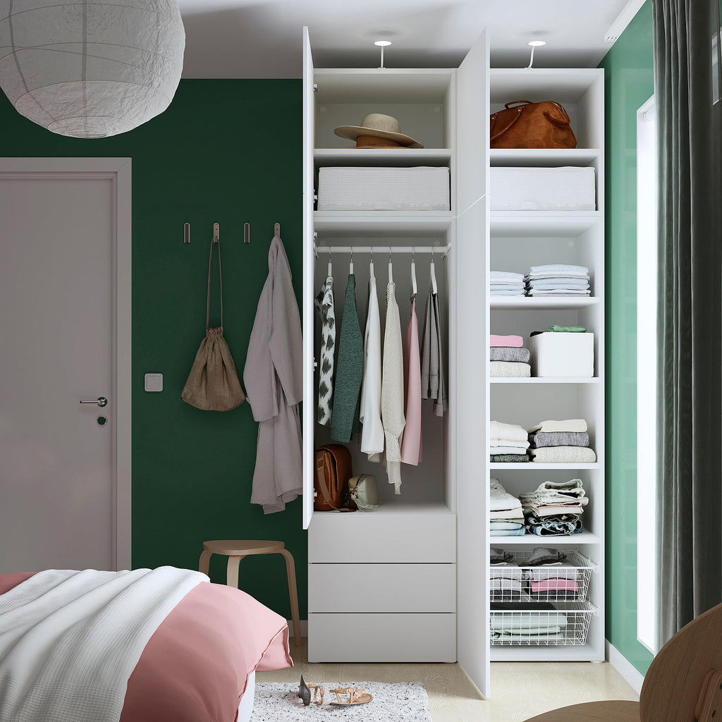 White Wardrobe with 4 Doors and 3 Drawers 120x57x241cm