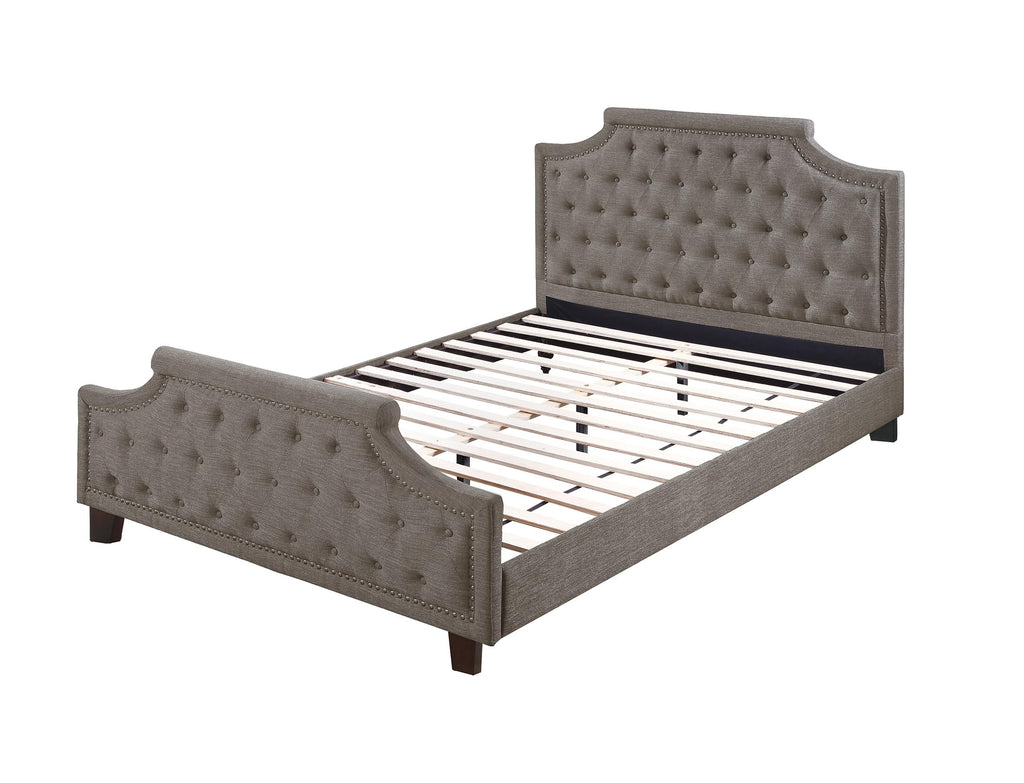 Brown King Size Upholstered Bed with Button Tufted Headboard & Footboard