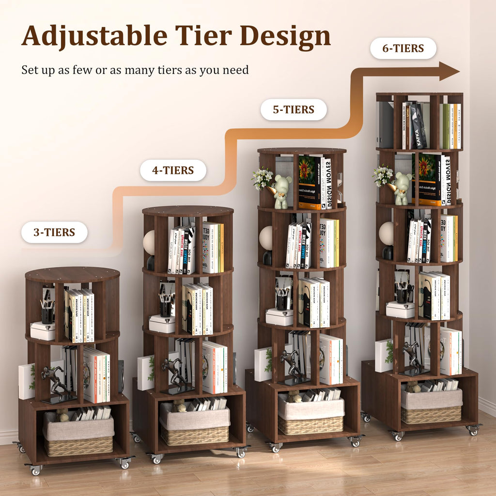 5 Tier Rotating Corner Bookshelf for Home Storage