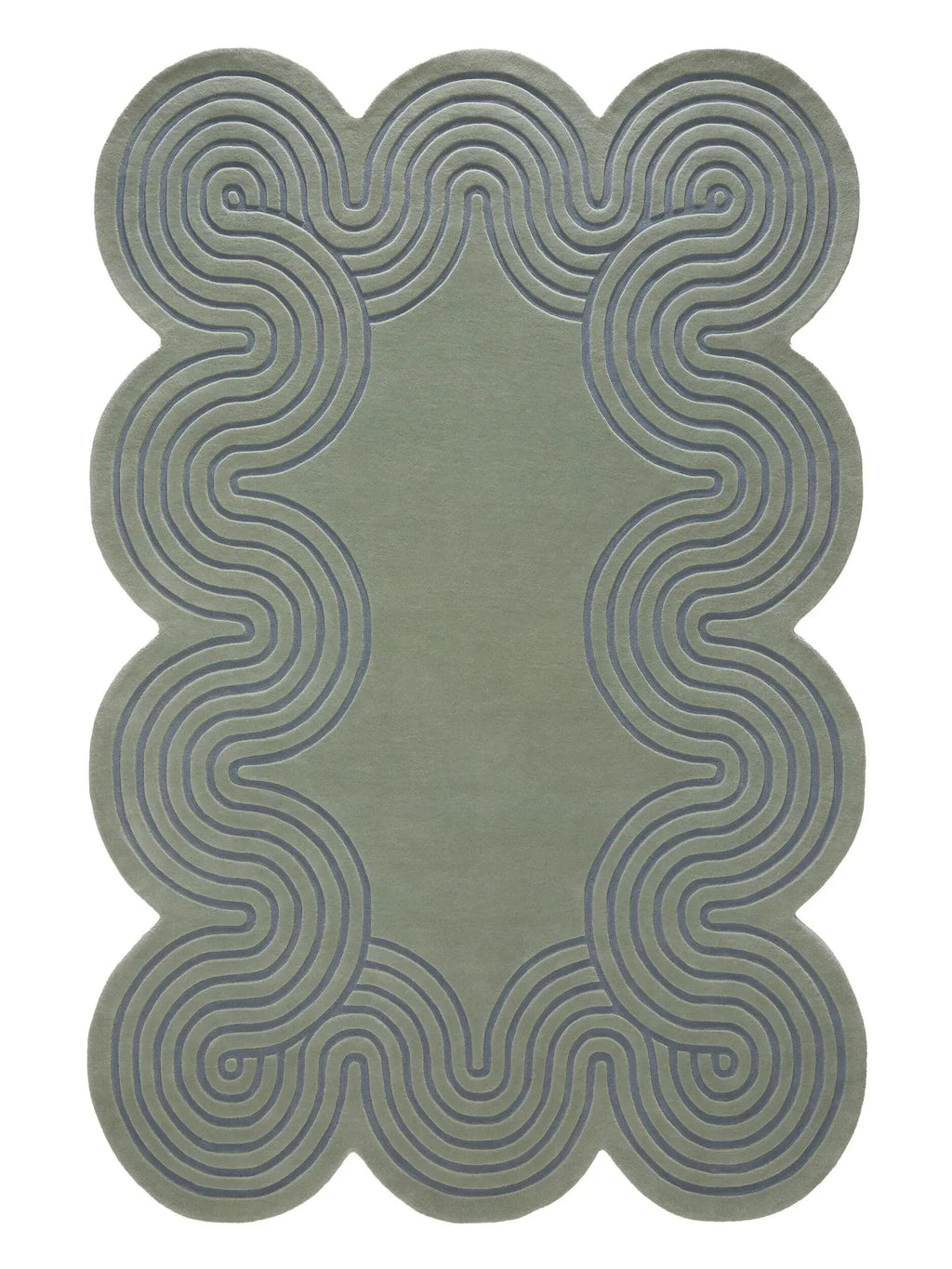 Sage Green Hand Tufted Wave Pattern Rug for Living Room