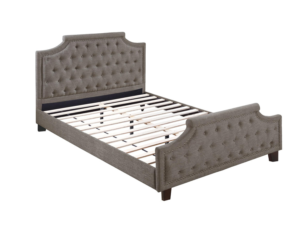Brown King Size Upholstered Bed with Button Tufted Headboard & Footboard