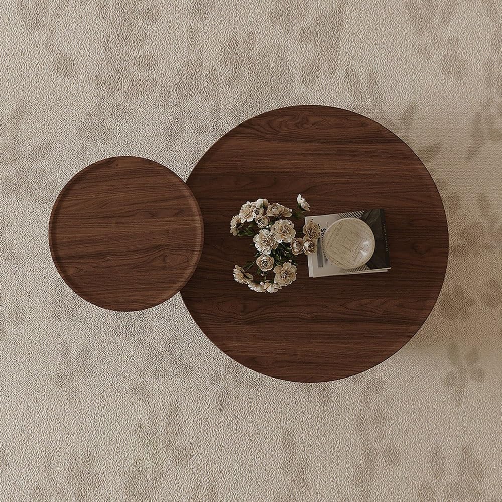 Round Coffee Side Table Set with Drawer Storage for Living Room Decor