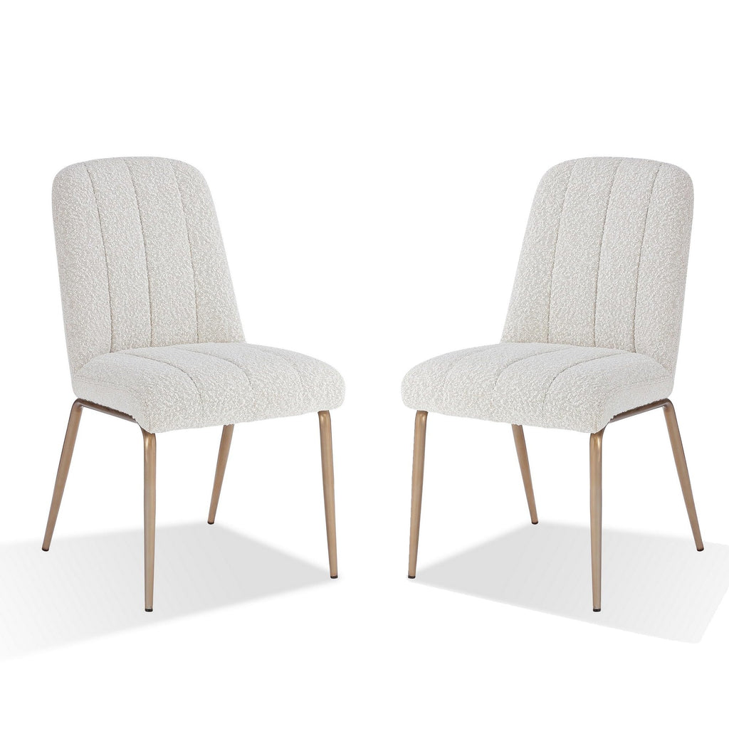 19 Inch Dining Chairs, Soft Upholstery, Set of 2, White, Bronze