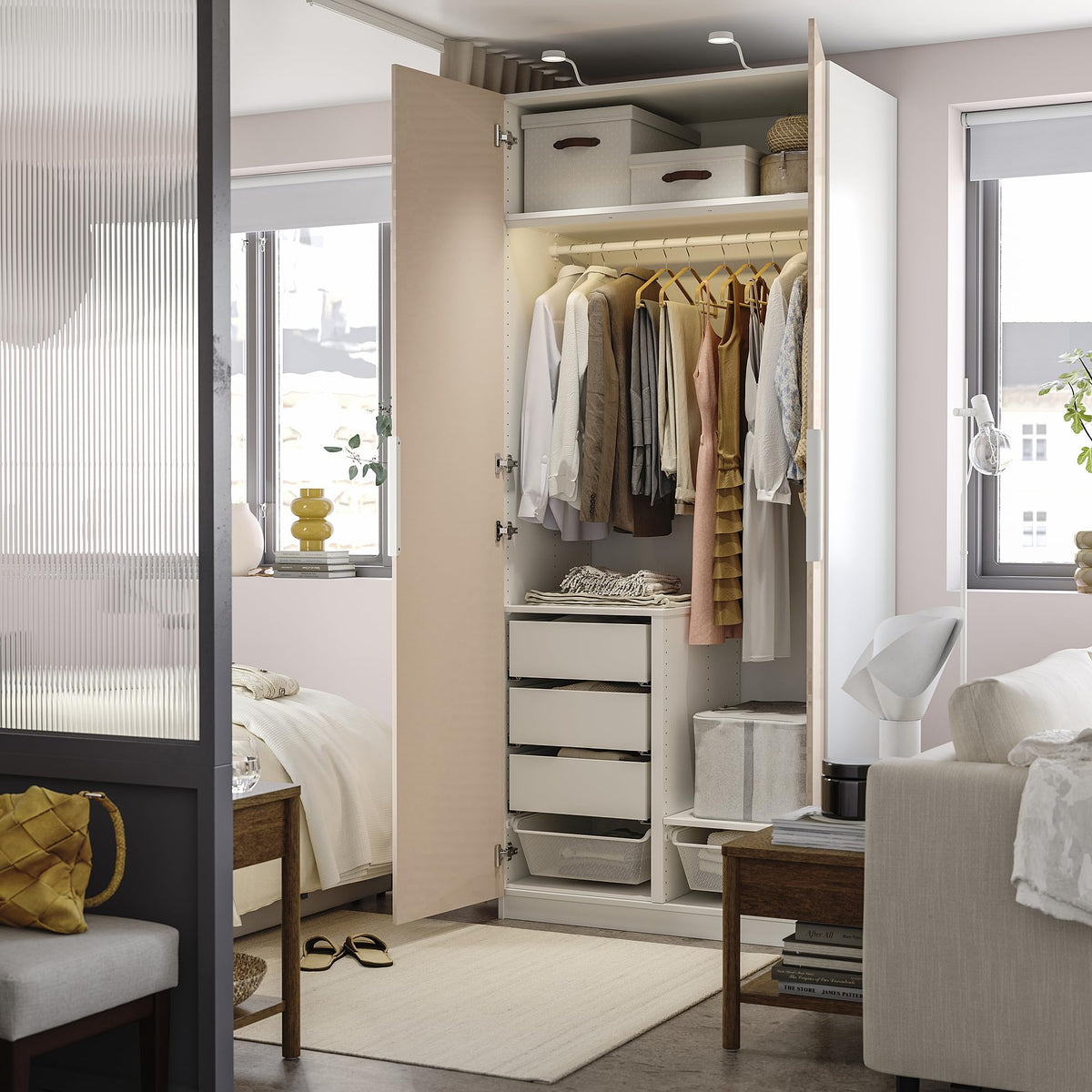 White High Gloss Wardrobe with Storage Combination 100x60x236cm