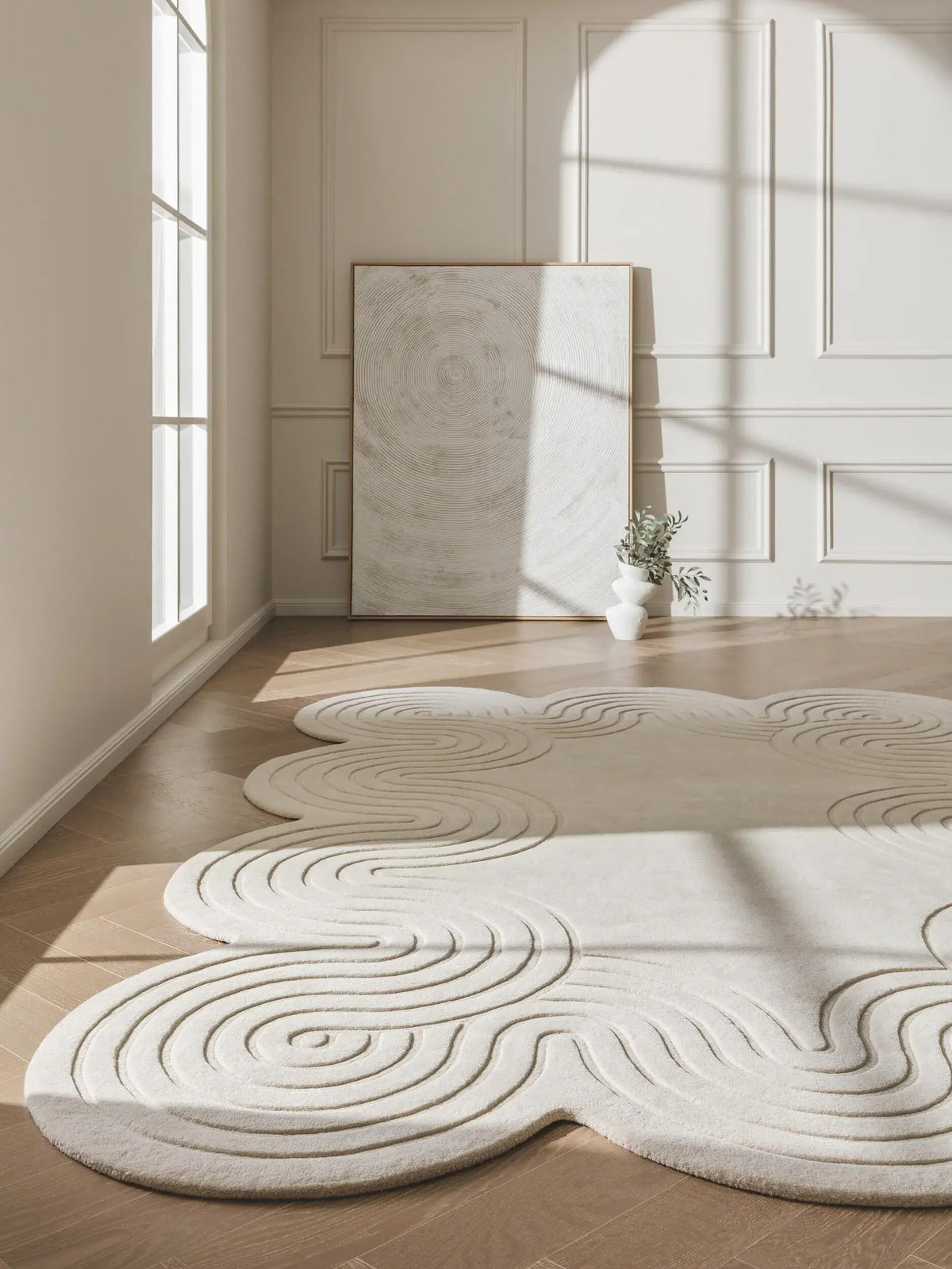 Sage Green Hand Tufted Wave Pattern Rug for Living Room