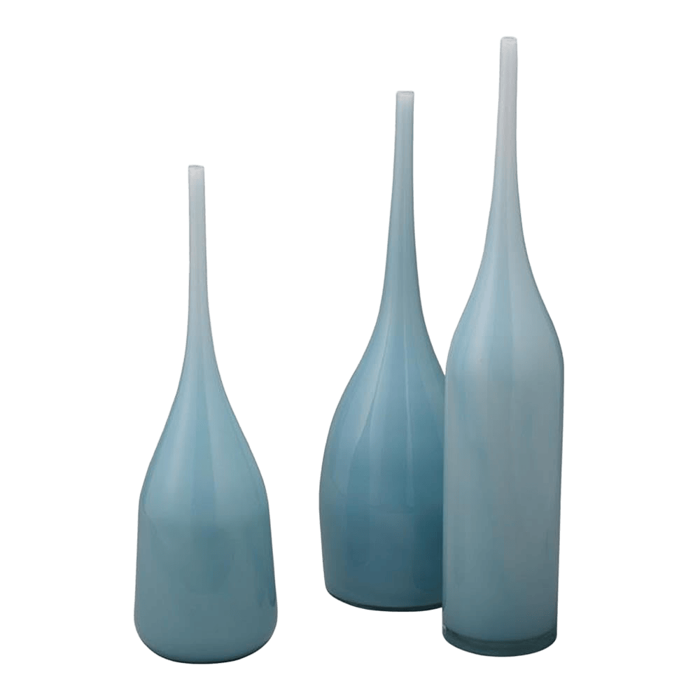 Set of 3 Blue Glass Decorative Vases for Home Decor
